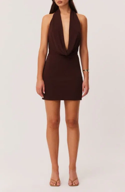 Sndys Rhonda Diamante Halter Minidress In Brown