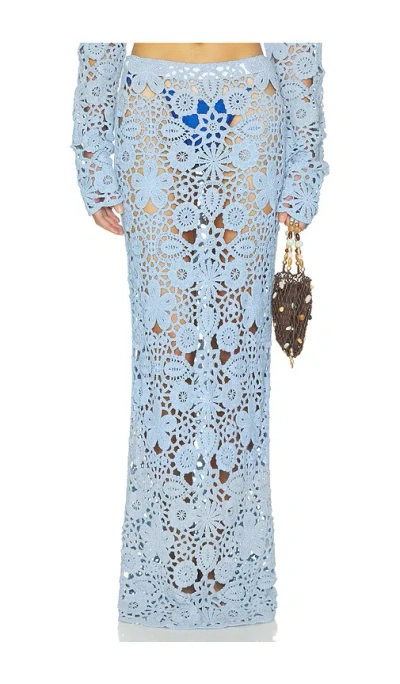 Sndys Tala Crochet Maxi Skirt In Blue