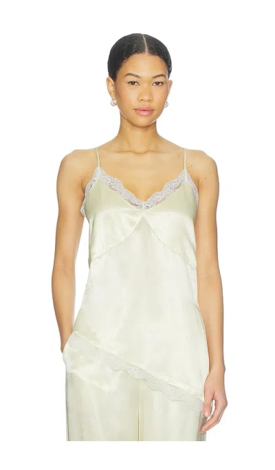 Sndys Contrast Lace Trim Asymmetric Cami Top In Neutral