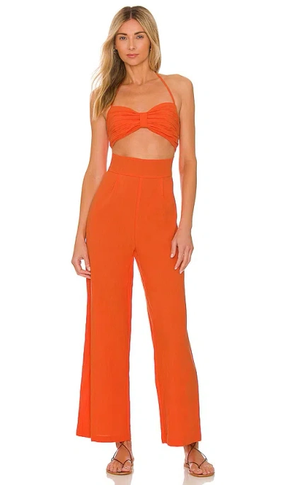 Sndys X Revolve Boat Linen Jumpsuit In Tangerine