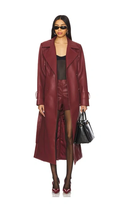 Sndys X Revolve Tyra Faux Leather Trenchcoat In Burgundy