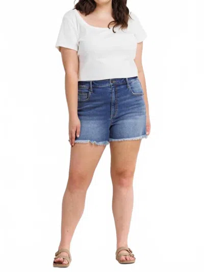 Sneak Peek Denim Shorts With Fray Hem In Blue