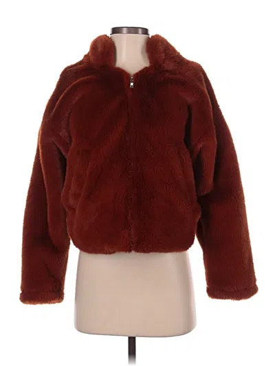 Pre-owned Sneak Peek Faux Fur Jacket In Burgundy