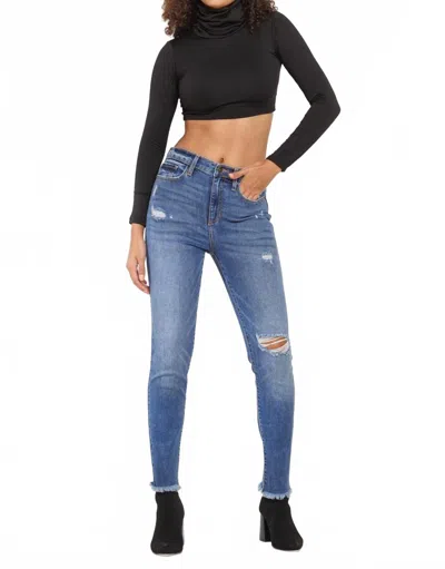 Sneak Peek Fringe Bottom Ripped Skinny Jeans In Blue
