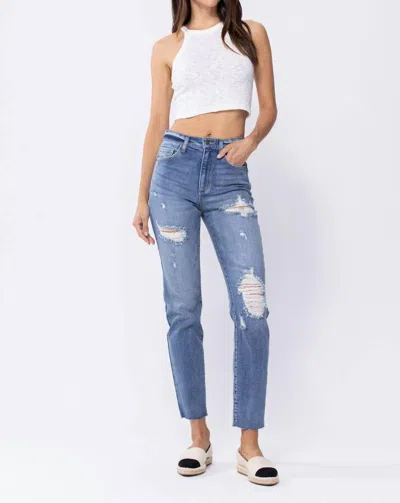 Sneak Peek High-rise 90's Distressed Skinny Jean With Raw Hem In Blue