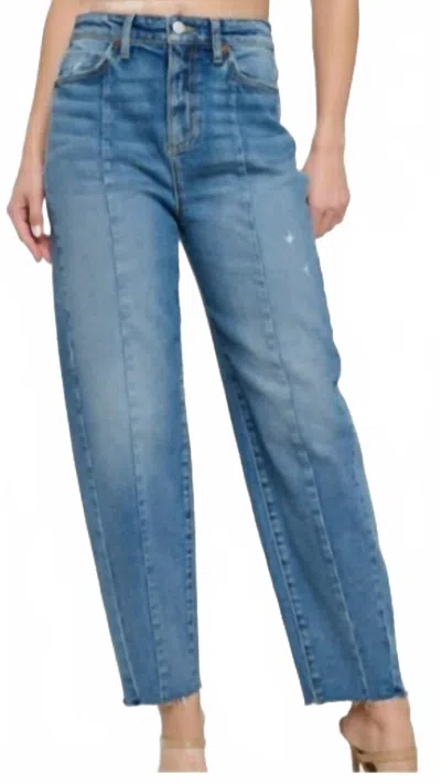 Sneak Peek High Rise Barrel With Center Seam In Medium Denim In Blue