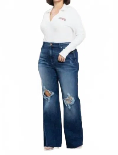 Sneak Peek High Rise Flare Jeans W/ Knee Holes In Medium Dark In Blue