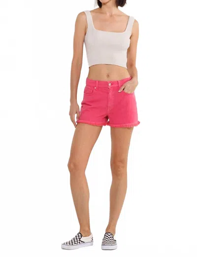 Sneak Peek High Rise Fray Hem Shorts In French Pink In Multi