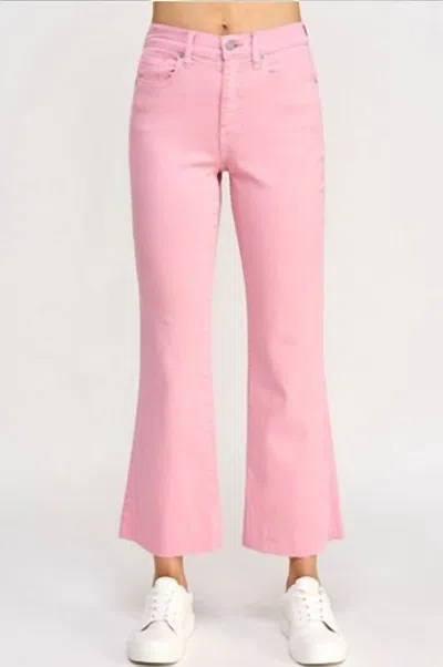 Sneak Peek High Rise Kick Flare Raw Hem Jeans In Rose Pink