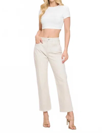 Sneak Peek High Rise Straight Raw Cut Jeans In Cream In White