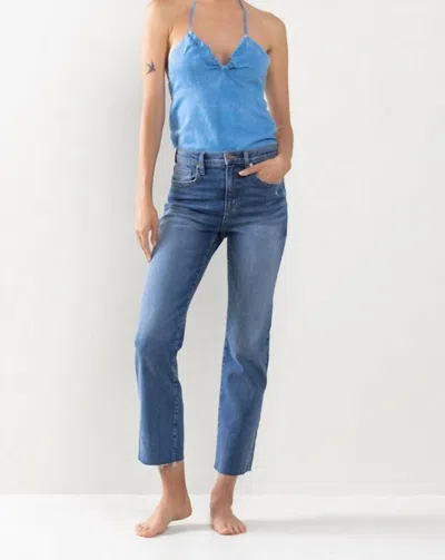 Sneak Peek Jenna Cropped Raw Hem Jeans In Medium Wash In Blue