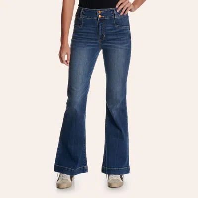Sneak Peek Sneak Peak Women's Dark Wash High Rise Wide Hem Flare Jeans In Blue