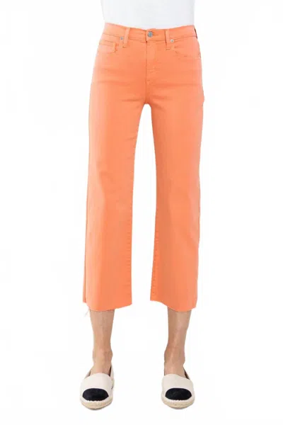 Sneak Peek Women's High Rise Straight Leg Raw Hem Capris In Burnt Sienna In Orange