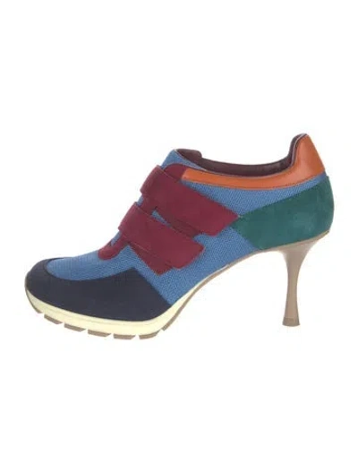 Pre-owned Sneex Suede Colorblock Pattern Pumps In Blue