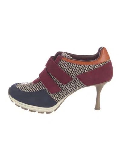 Pre-owned Sneex Suede Colorblock Pattern Pumps In Multi