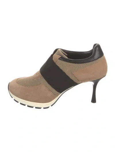 Pre-owned Sneex Suede Leather Trim Embellishment Pumps In Brown