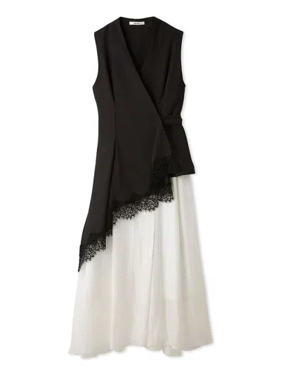 Snidel Asymmetric Lace Panel Dress In Black