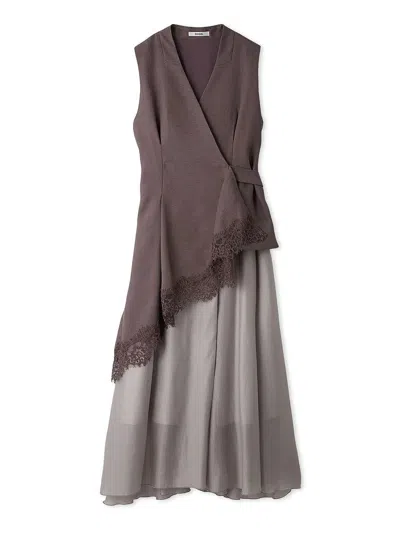 Snidel Asymmetric Lace Panel Dress In Gray