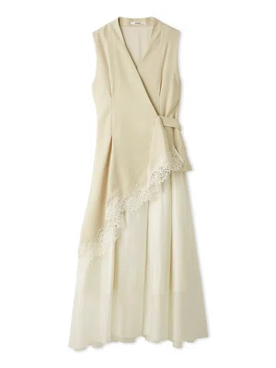 Snidel Asymmetric Lace Panel Dress In Neutral