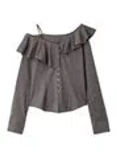 Snidel Asymmetric Off-shoulder Ruffled Blouse In Gray