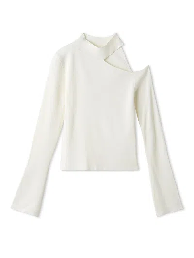 Snidel Asymmetrical High-neck Shoulder Knit Top In White