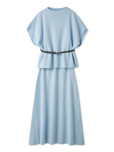 Snidel Belted Cape-style Knit Set In Blue