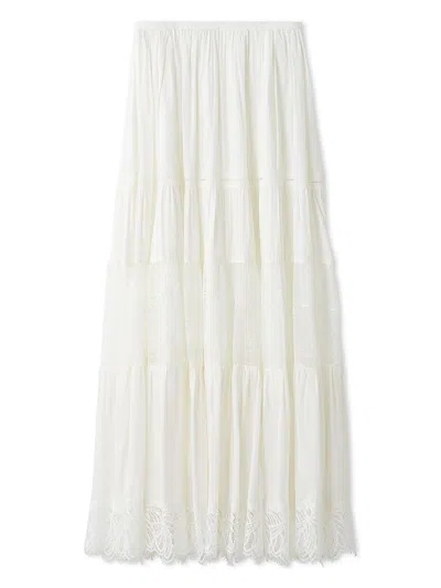 Snidel Boho Lace High-waisted Ruffled Maxi Skirt In White