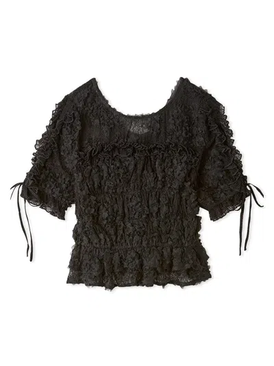 Snidel Boho Lace Textured Puff Sleeve Blouse In Black