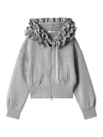 Snidel Bonded Ruffle Short Zip Hoodie In Gray
