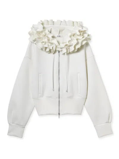 Snidel Bonded Ruffle Short Zip Hoodie In White