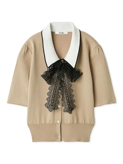 Snidel Bow Tie Lace Knit Top In Brown