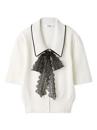 Snidel Bow Tie Lace Knit Top In Neutral