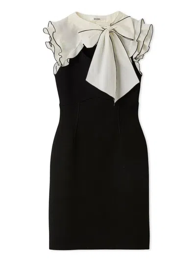Snidel Bow-tie Layered Knit Mini Dress In Black