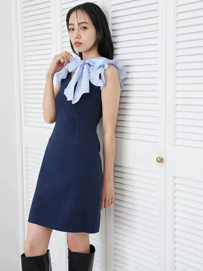 Snidel Bow-tie Layered Knit Mini Dress In Navy
