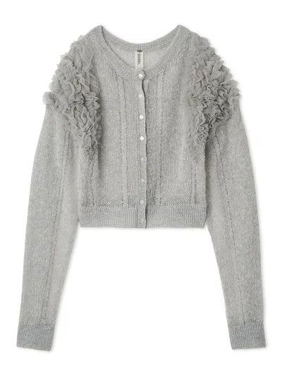 Snidel [chacott] Tulle Sleeve Knit Cardigan