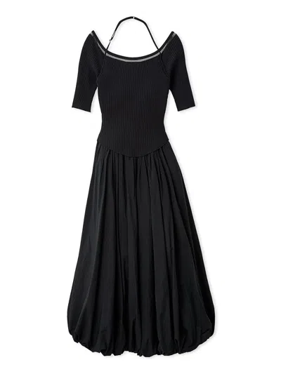 Snidel 【chacott】knit Balloon Dress In Black