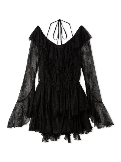 Snidel Chiffon Frill Mini Combo Dress In Black