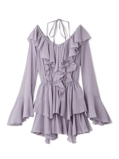 Snidel Chiffon Frill Mini Combo Dress In Purple