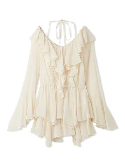 Snidel Chiffon Frill Mini Combo Dress In Neutral