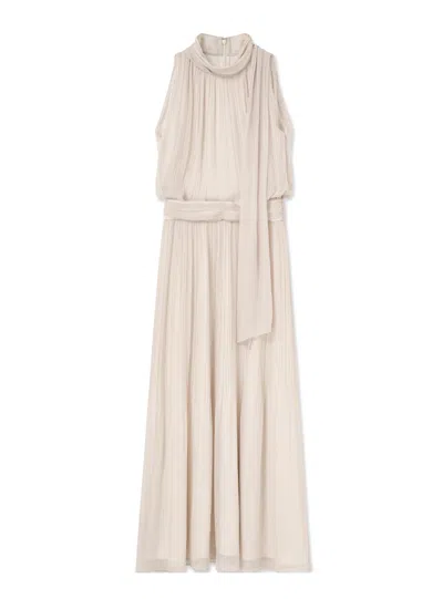 Snidel Chiffon Pleated Flare Dress In Neutral