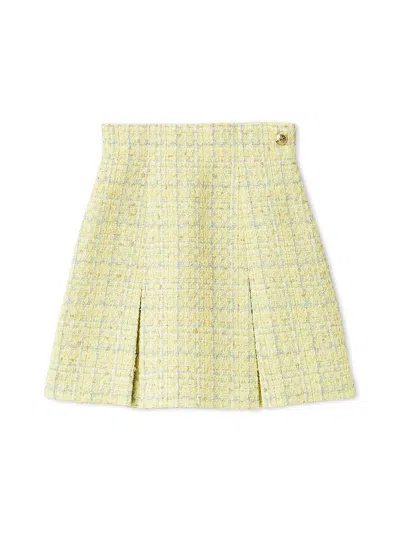 Snidel Classic Tweed Pleated Mini Skirt In Yellow