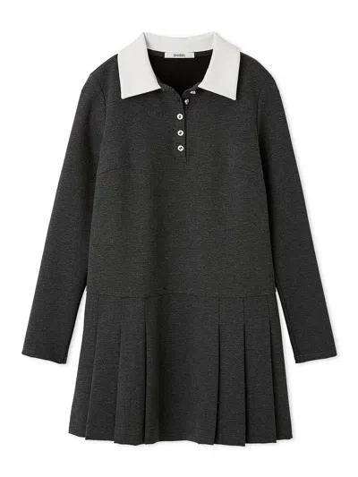 Snidel Collared Pleated Mini Dress In Black
