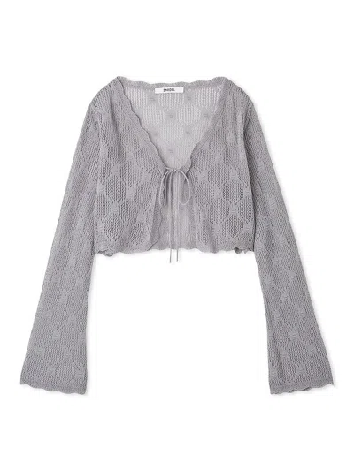 Snidel Cropped Frill Cardigan In Gray