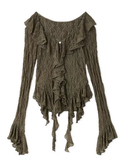 Snidel Cut Lace Ruffle Pullover In Green