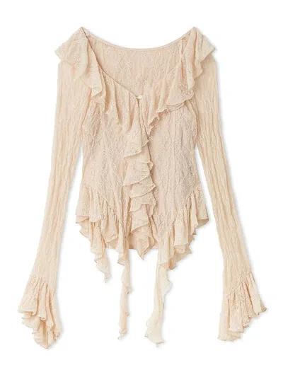 Snidel Cut Lace Ruffle Pullover In Pink