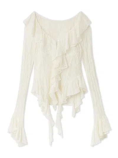 Snidel Cut Lace Ruffle Pullover In White