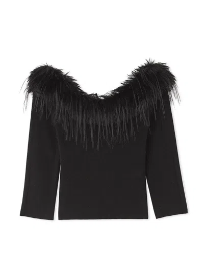 Snidel Décolleté Faux Fur Knit Pullover In Black