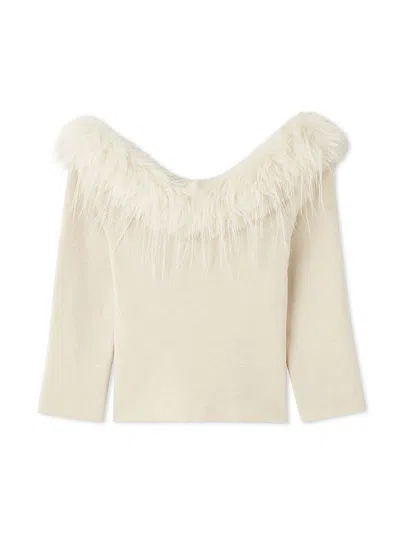 Snidel Décolleté Faux Fur Knit Pullover In Neutral