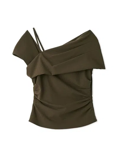 Snidel Draped Asymmetrical Blouse In Brown