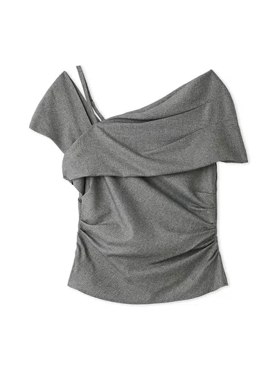 Snidel Draped Asymmetrical Blouse In Gray
